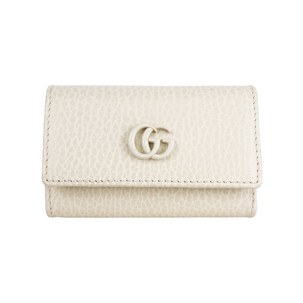 【GUCCI】GG Logo 荔枝皮革6孔鑰匙包(白色)/ 平行輸入