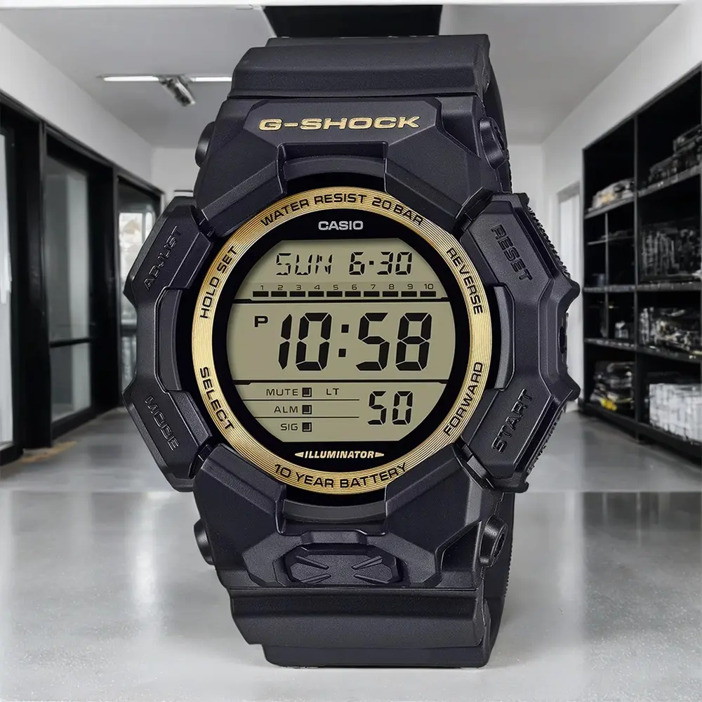 CASIO 卡西歐 G-SHOCK 經典黑金 10年電力大螢幕電子錶 手錶(GD-010GB-1A9)