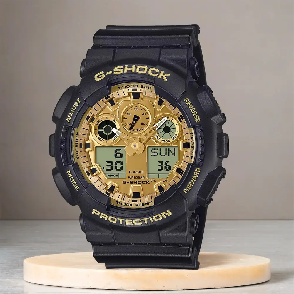 CASIO 卡西歐 G-SHOCK 經典黑金雙顯手錶(GA-100GGB-1A9)