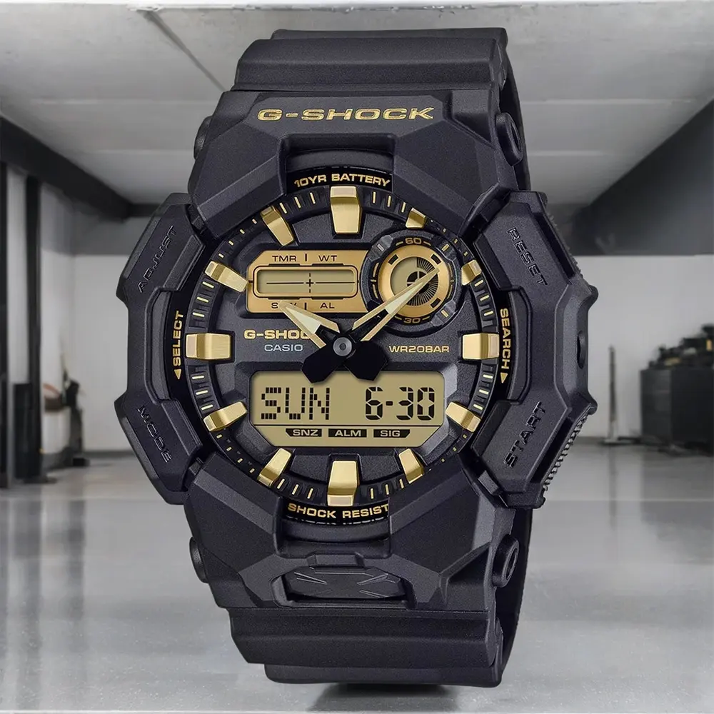 CASIO 卡西歐 G-SHOCK 經典黑金 10年電力雙顯手錶(GA-010GB-1A9)