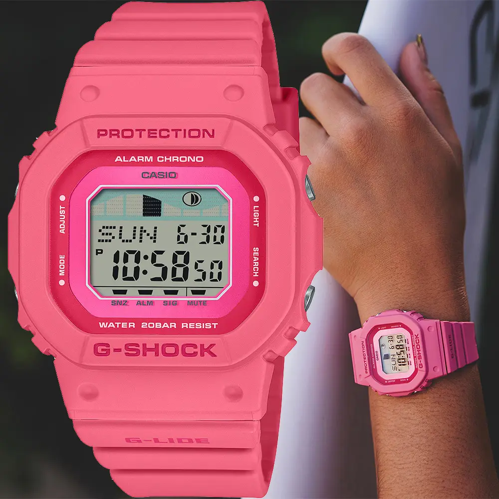 CASIO 卡西歐 G-SHOCK 衝浪運動方形女錶-山櫻花(GLX-S5610-4)