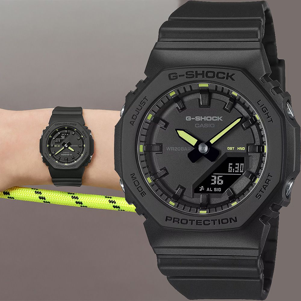 CASIO 卡西歐 G-SHOCK 個性酷炫雙顯手錶-螢光黃 電子錶 (GMA-P2100SA-1A2)