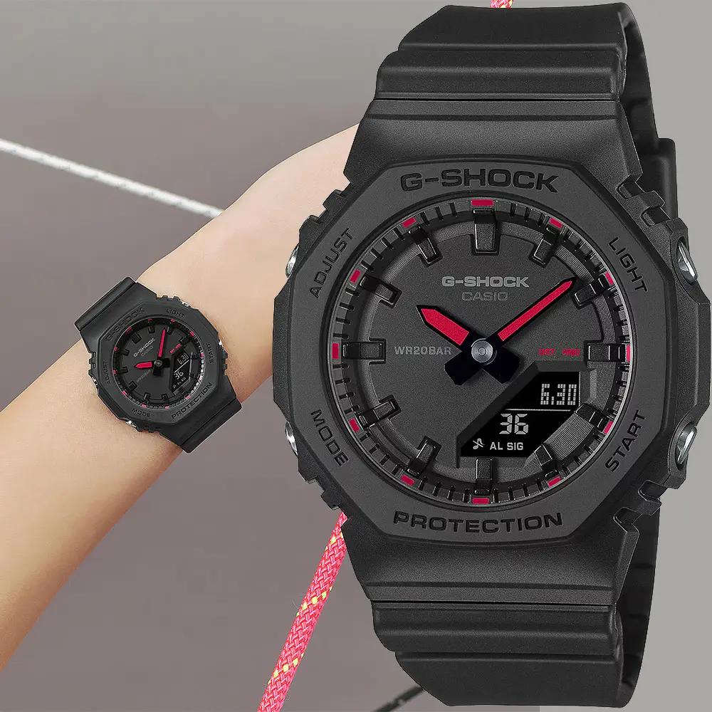 CASIO 卡西歐 G-SHOCK 個性酷炫雙顯手錶-螢光紅 電子錶(GMA-P2100SA-1A1)