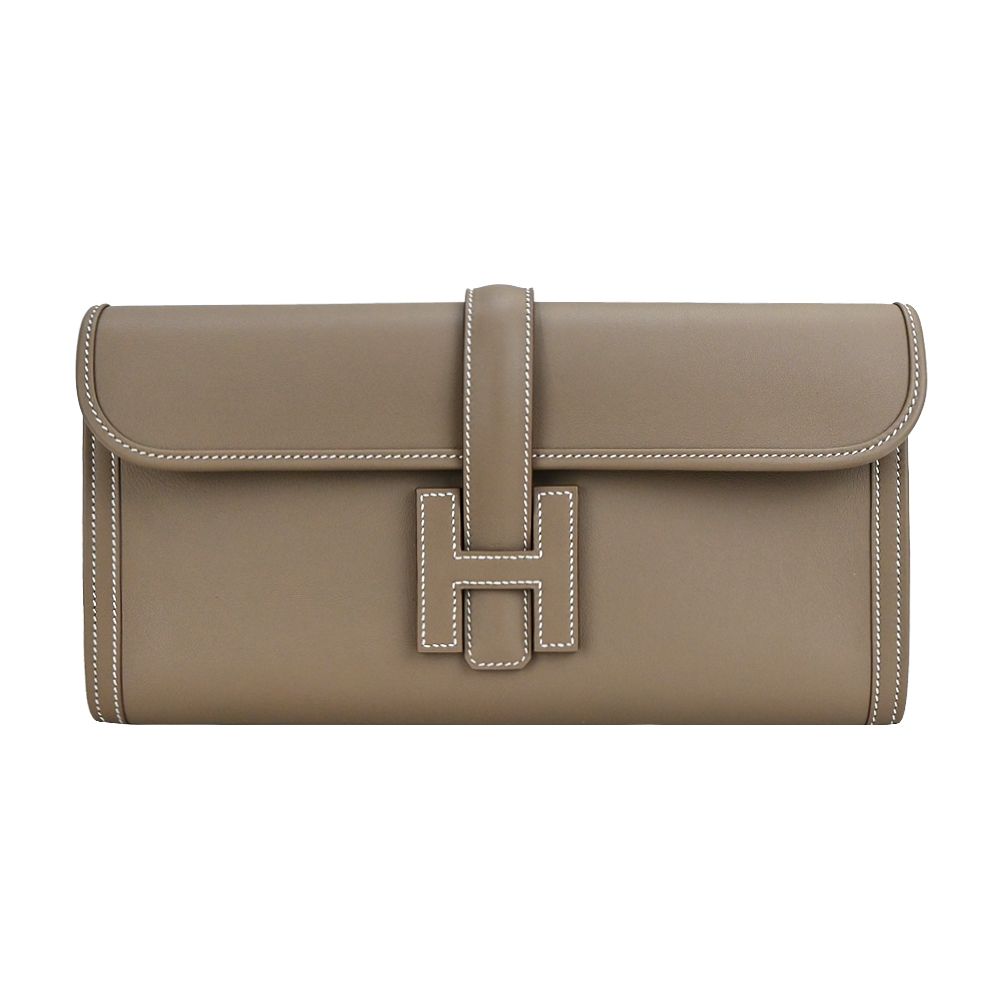 Hermes 愛馬仕 Pochette Jige U刻 Swift皮革H穿釦大手拿包(18大象灰)/平行輸入