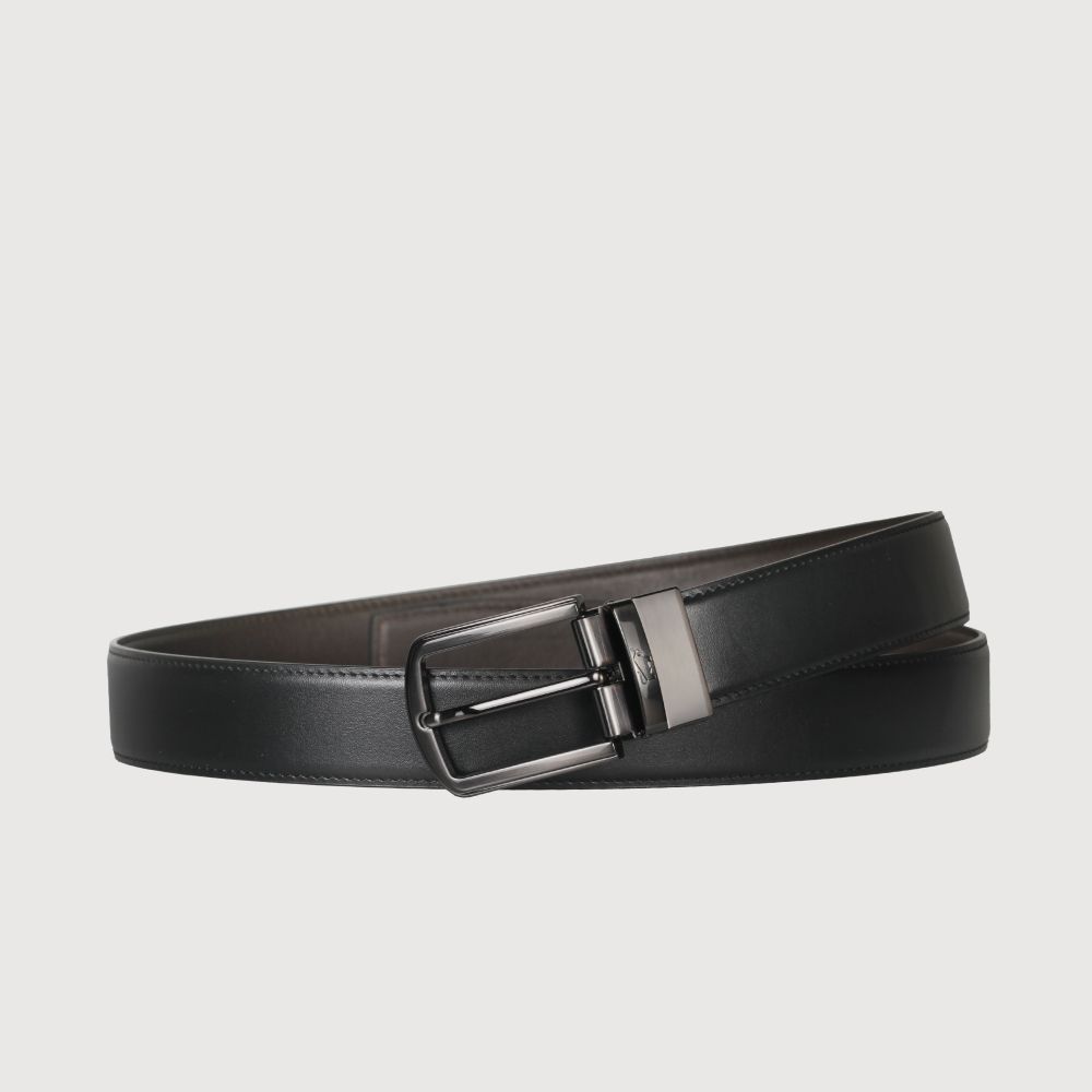【BRAUN BUFFEL 德國小金牛】台灣總代理 時尚紳士 圓弧方扣穿針式皮帶-鎗色/BF25S-RO229T-SGU/ 44吋