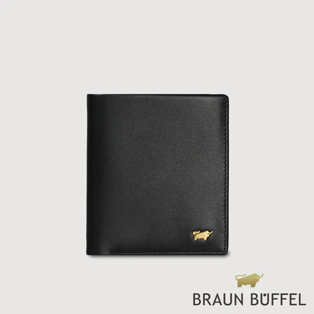 【BRAUN BUFFEL 德國小金牛】台灣總代理 新遊牧族-TW 6卡直立短夾-黑色/BF380-306-BK