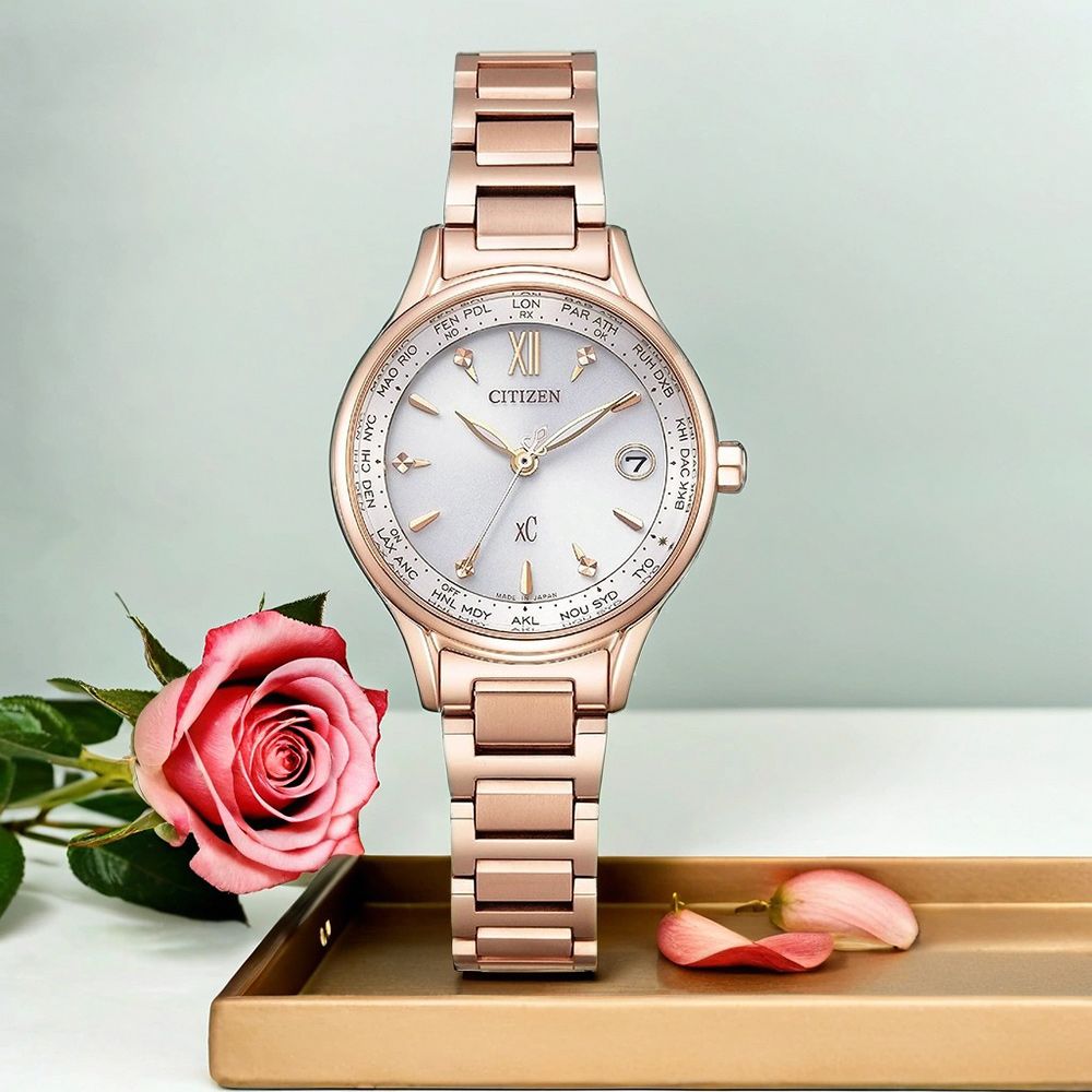 CITIZEN 星辰 Hebe田馥甄廣告款 XC 台灣限定 光動能電波萬年曆女錶 手錶 (EC1192-58A)