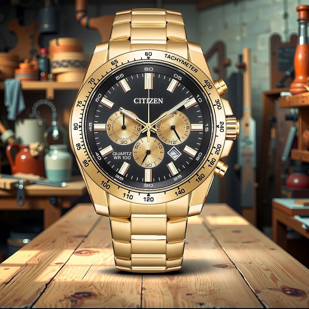 CITIZEN 星辰 Chronograph 紳男三眼計時手錶-玫瑰金/44mm (AN8233-51E)