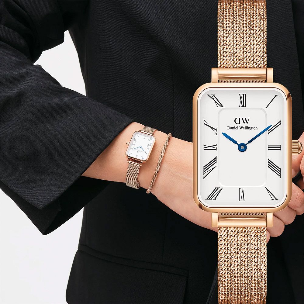 Daniel Wellington DW Quadro系列 極簡美學方形米蘭帶女錶-20x26mm/玫瑰金框(DW00100687)
