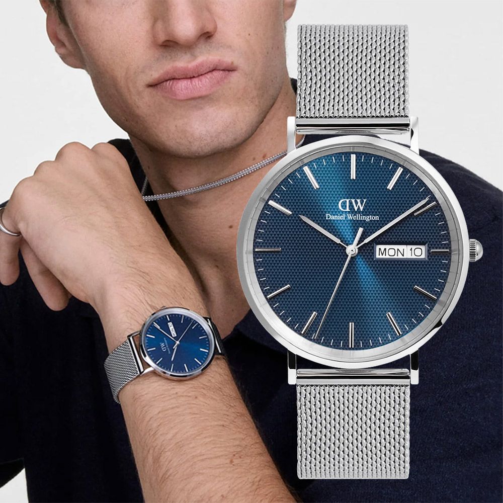 Daniel Wellington DW Classic 經典日期星期米蘭帶手錶 男錶-40mm/銀框(DW00100833)