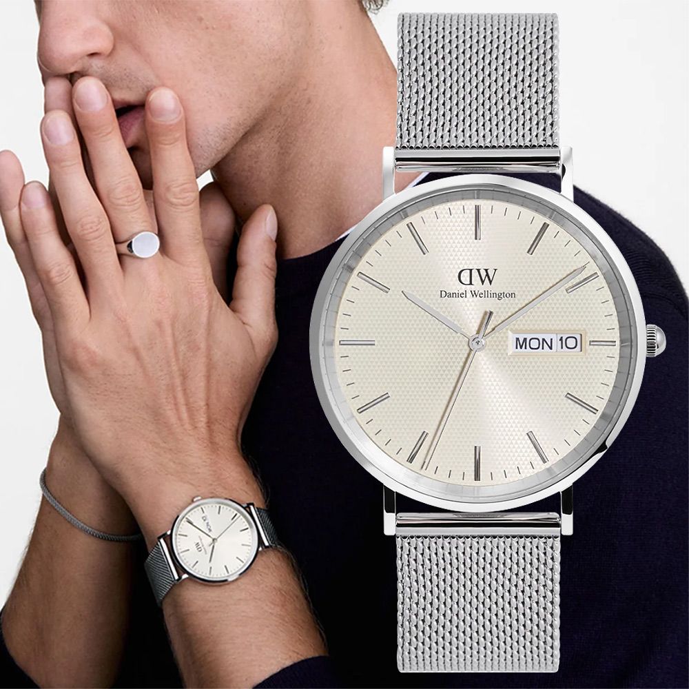 Daniel Wellington DW Classic 經典日期星期米蘭帶手錶 男錶-40mm/銀框(DW00100828)