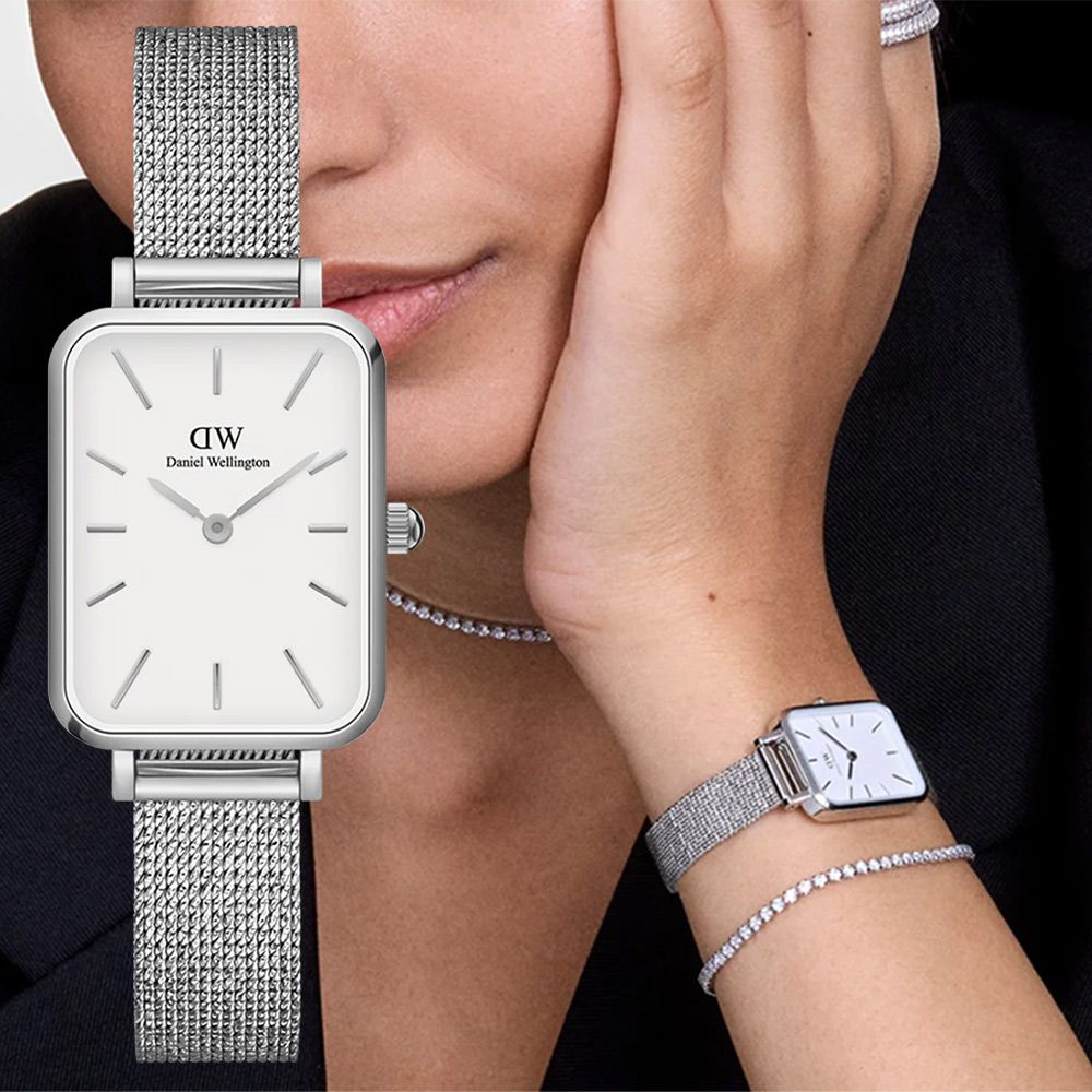 Daniel Wellington DW Quadro系列 極簡美學方形米蘭帶女錶-20x26mm/銀框(DW00100438)