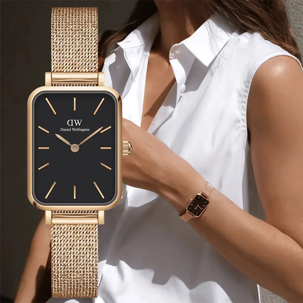 Daniel Wellington DW Quadro系列 極簡美學方形米蘭帶女錶-20x26mm/玫瑰金框(DW00100432)