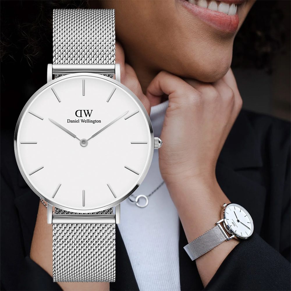 Daniel Wellington DW Petite Ashfield 經典極簡美學米蘭帶女錶-36mm/銀框(DW00100306)