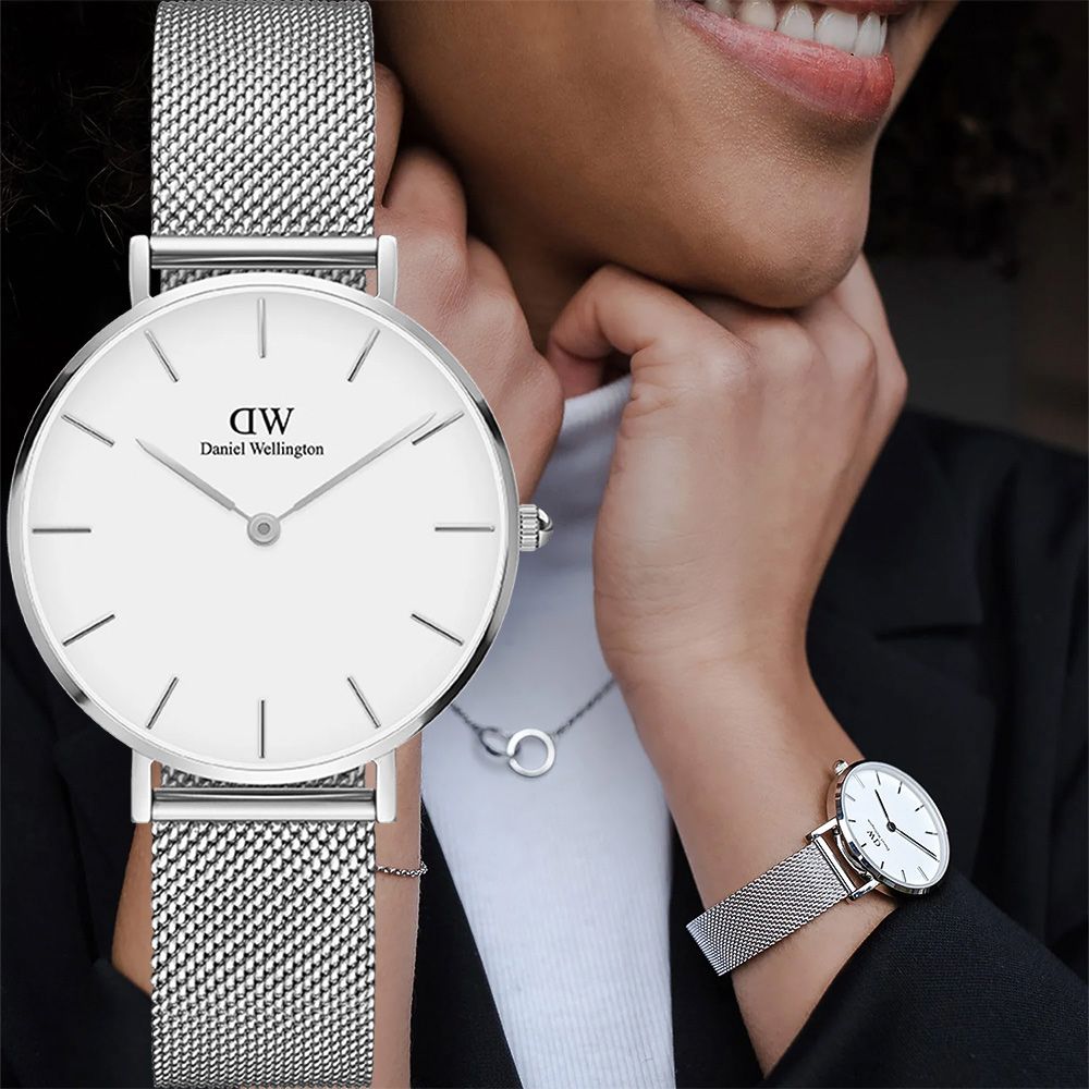 Daniel Wellington DW Petite Sterling 經典極簡美學米蘭帶女錶-32mm/銀框(DW00100164)