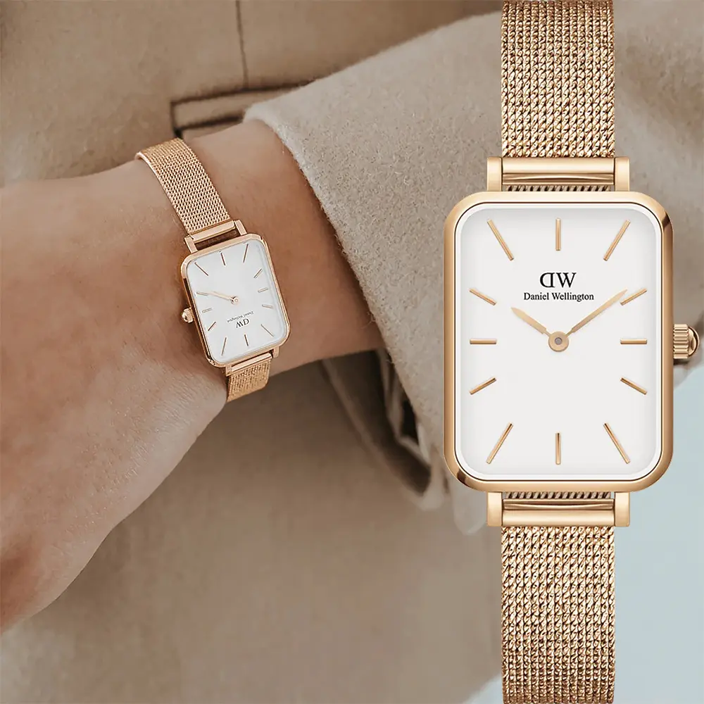 Daniel Wellington DW Quadro系列 極簡美學方形米蘭帶女錶-20x26mm/玫瑰金框(DW00100431)