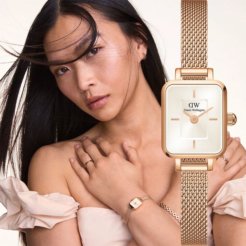 Daniel Wellington DW Quadro系列 極簡美學米蘭帶女錶 小方錶-15.4x18.2mm/玫瑰金框(DW00100651)