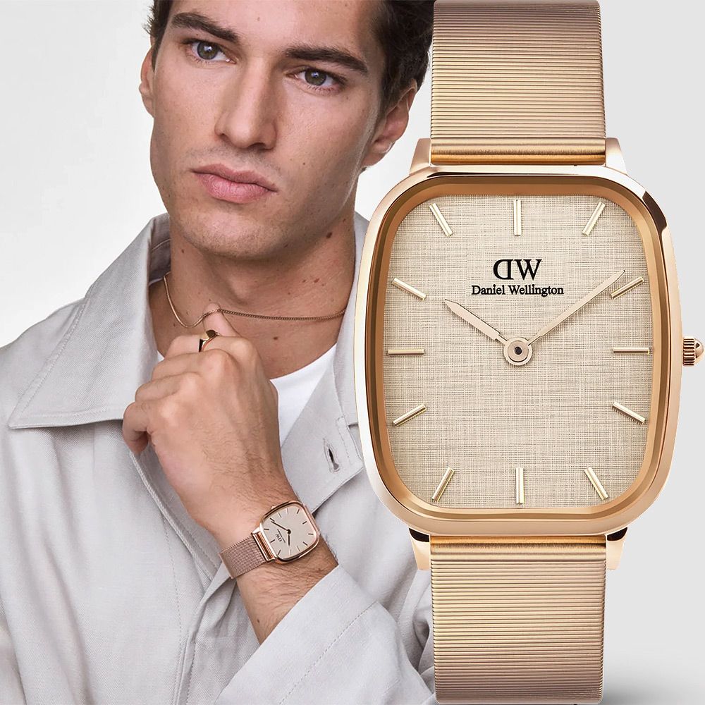 Daniel Wellington DW Marlon系列 復古經典方形米蘭帶手錶-32x36.3mm/玫瑰金框(DW00100815)