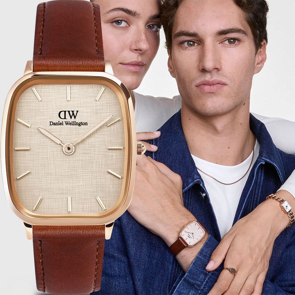 Daniel Wellington DW Marlon系列 復古經典方形手錶-32x36.3mm/玫瑰金框(DW00100816)