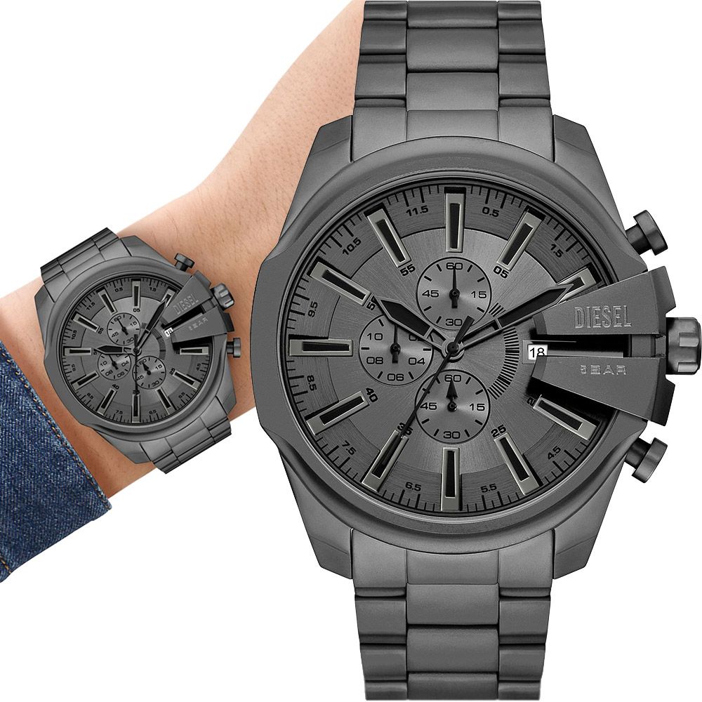 DIESEL Mega Chief Slim 大錶徑工業風三眼計時手錶 男錶-48mm (DZ4676)