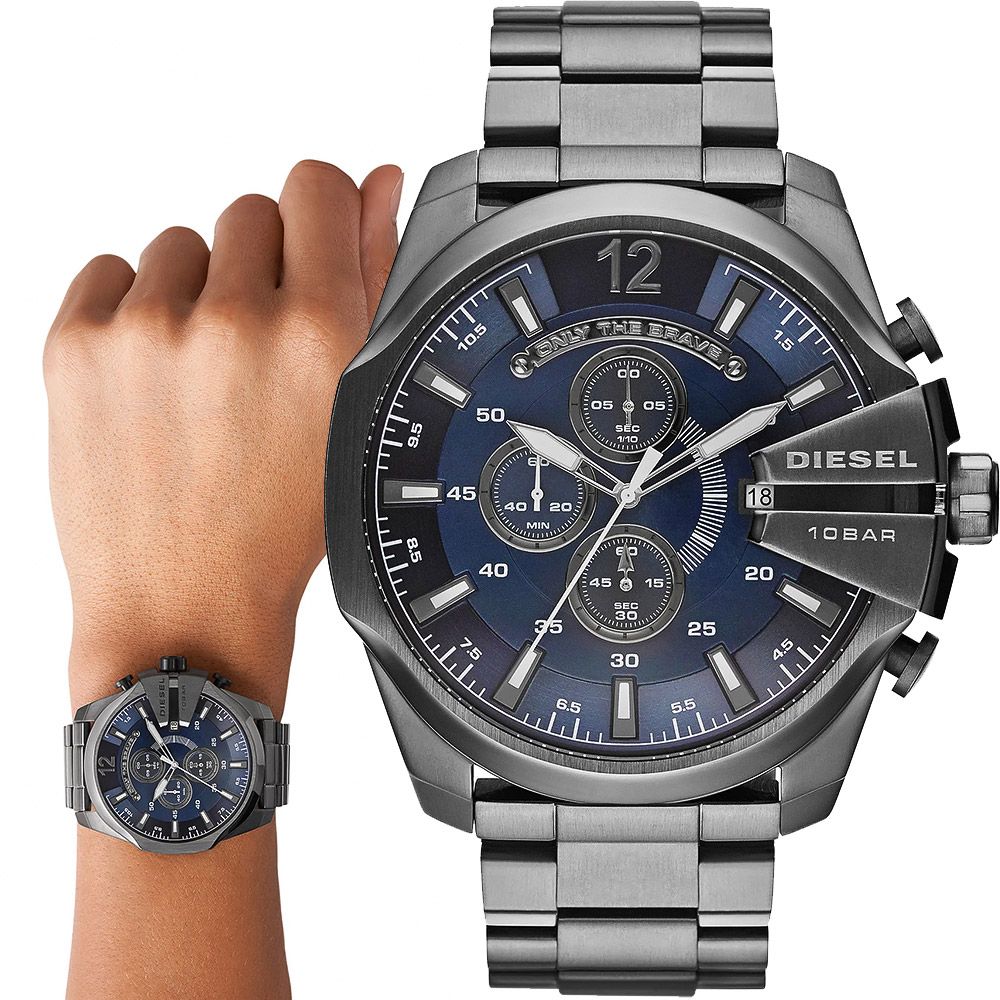 DIESEL Mega Chief 大錶徑粗獷三眼計時手錶 男錶-51mm (DZ4329)