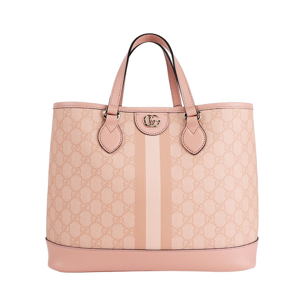 【GUCCI】Ophidia GG 塗層帆布小款手提/肩背二用托特包(灰粉色)/ 平行輸入