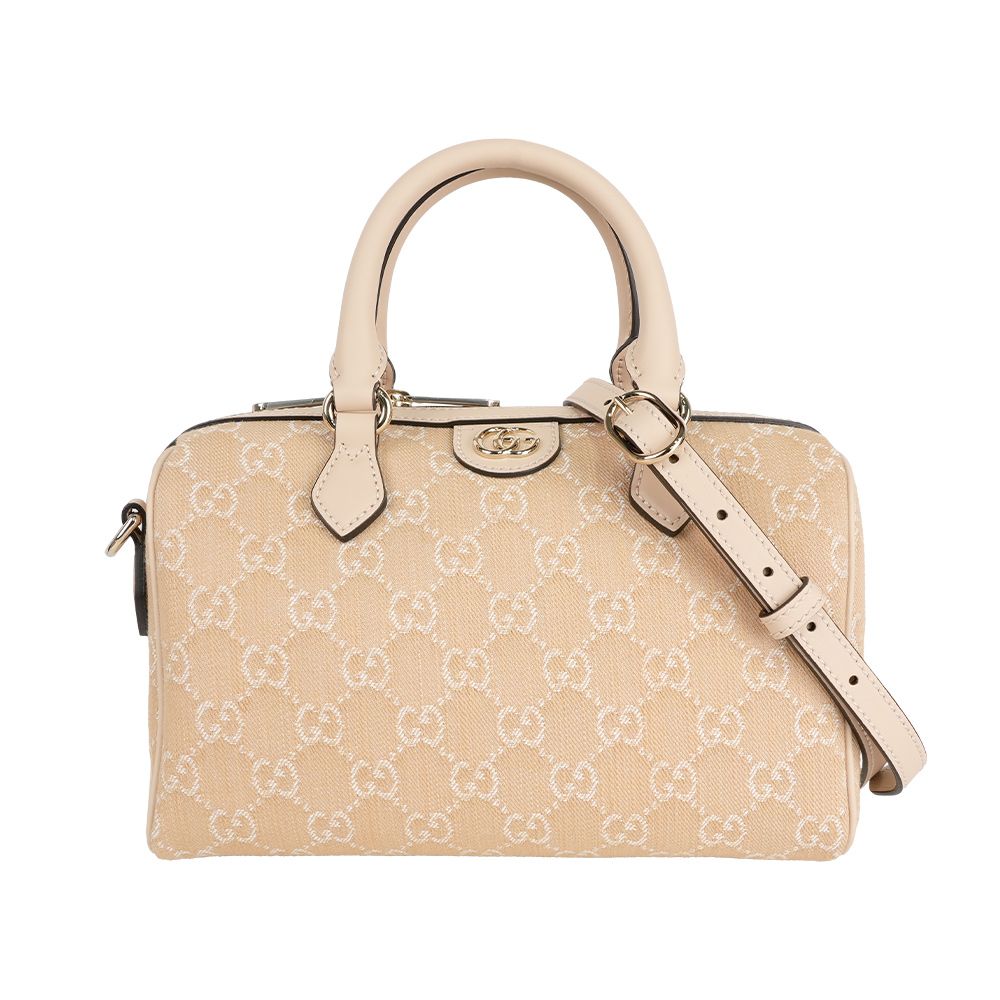 【GUCCI】GG 牛仔帆布二用波士頓包(淺米色)/ 平行輸入