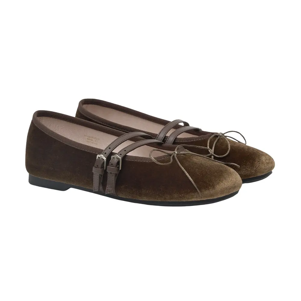 韓國 ROCKFISH SQUARE TOE TWO STRAP MARYJANES VELVET 女款 方頭雙帶瑪莉珍鞋/ 咖啡色BROWN/ 預購 23 cm
