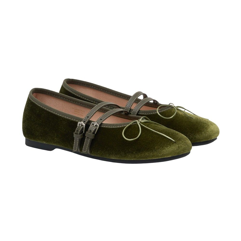 韓國 ROCKFISH SQUARE TOE TWO STRAP MARYJANES VELVET 女款 方頭雙帶瑪莉珍鞋/ 橄欖綠OLIVE/ 預購 25.5 cm
