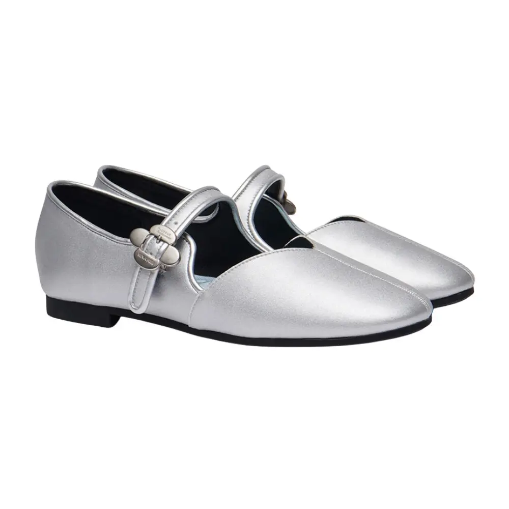韓國 ROCKFISH [X MINJUKIM] FLORAL BUCKLE MARYJANES 女款 聯名花卉釦飾瑪莉珍鞋/ 銀色SILVER/ 預購 23.5 cm