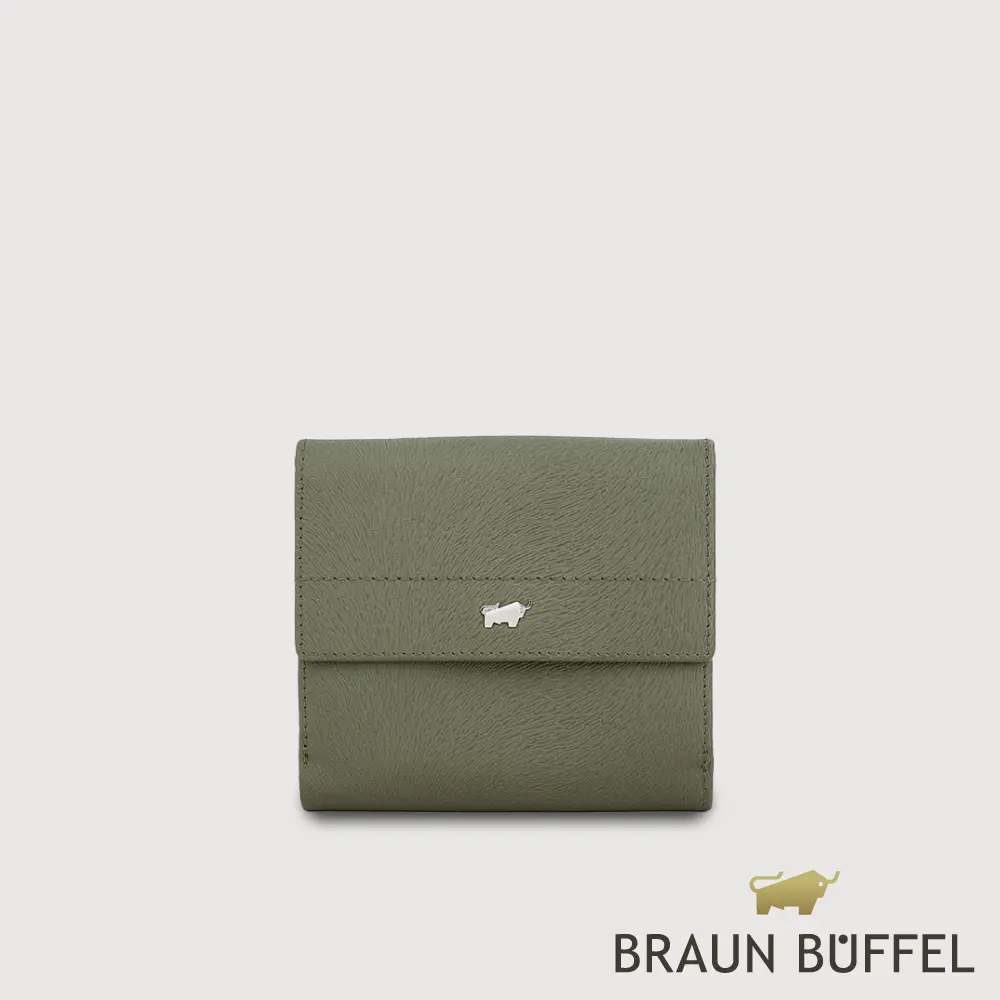【BRAUN BUFFEL 德國小金牛】台灣總代理 依雅娜-A 8卡兩折短夾-海藻綠/BF872-404-SP