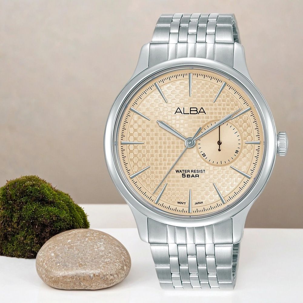 ALBA Prestige 滑動式秒針編織紋手錶-41mm (A5B009X1/VH65-X001P)