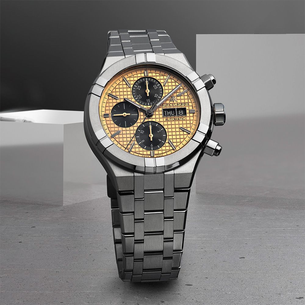 Maurice Lacroix 艾美錶 AIKON 鈦金屬計時機械錶-金色/44mm (AI6038-TT032-530-1)