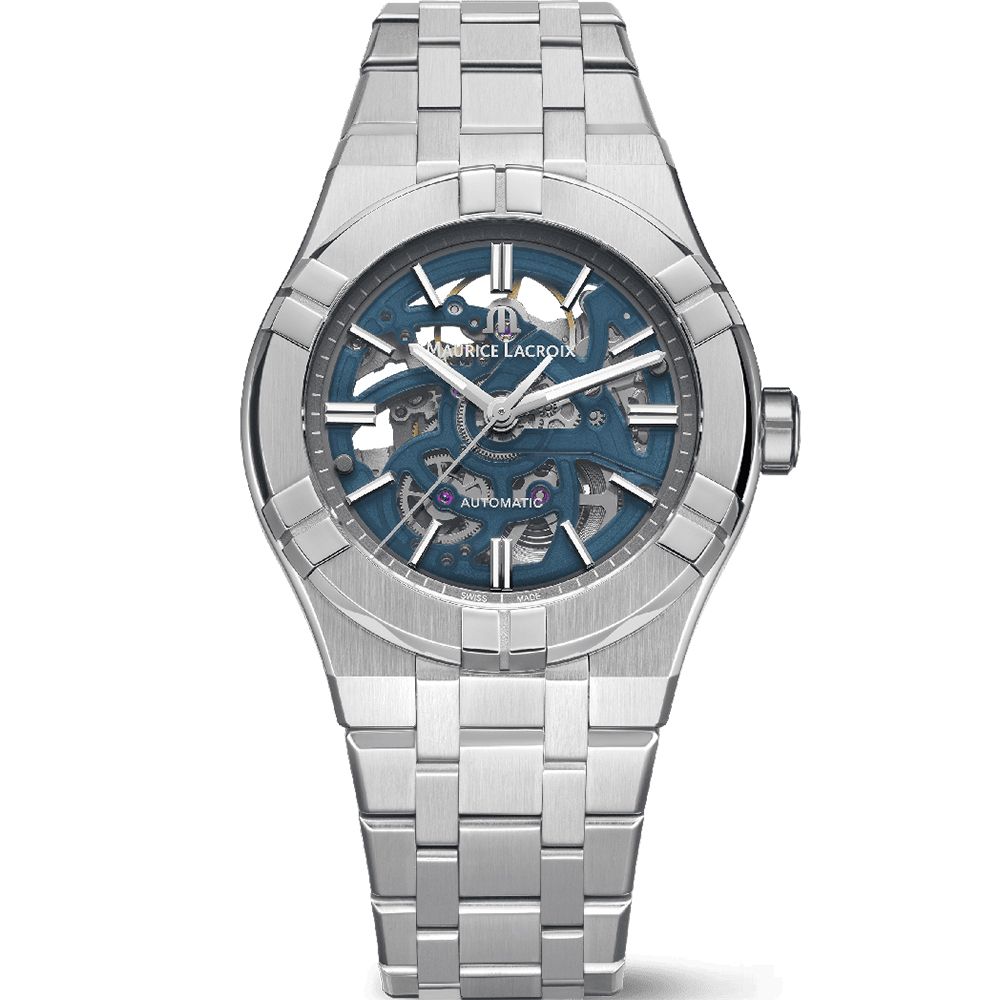 Maurice Lacroix 艾美錶 AIKON 鏤空機械錶-藍灰/39mm (AI6007-SS002-031-1)