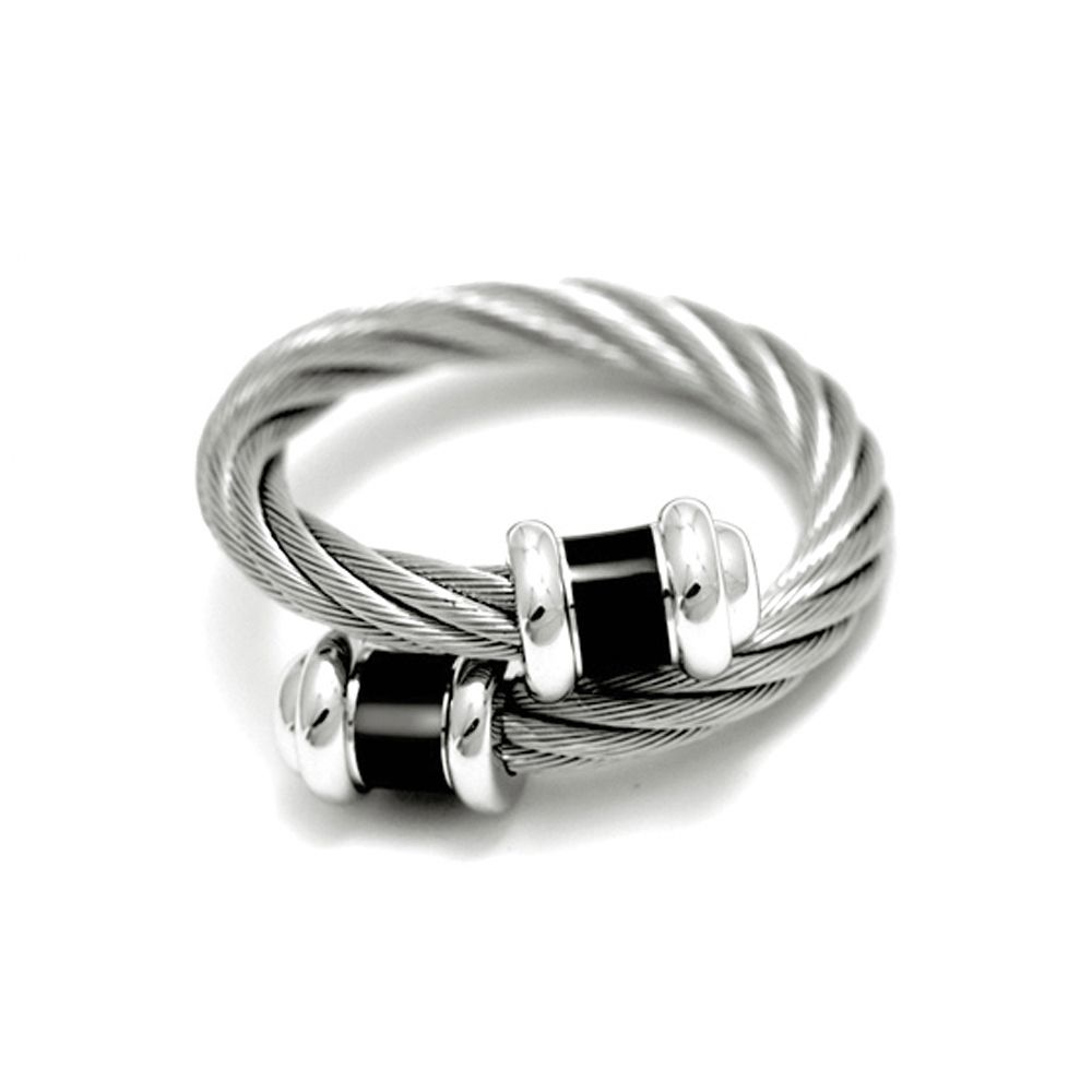CHARRIOL 夏利豪 CELTIC BLACK LACQUER 鋼索戒指-M號(02-01-1040-0)