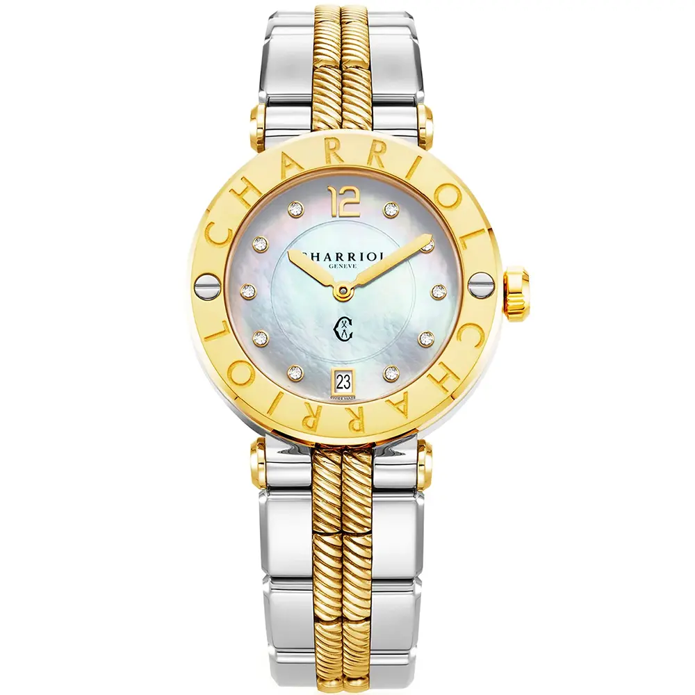 CHARRIOL 夏利豪 St-Tropez 珍珠貝面鑽石女錶 手錶-36mm (CR36SY921003)