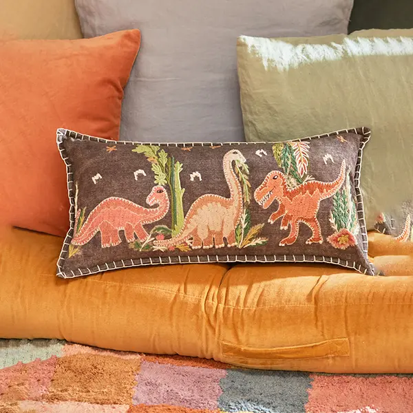 西班牙 Calma House｜Dino 恐龍刺繡靠墊 (30x60cm，含靠墊芯)