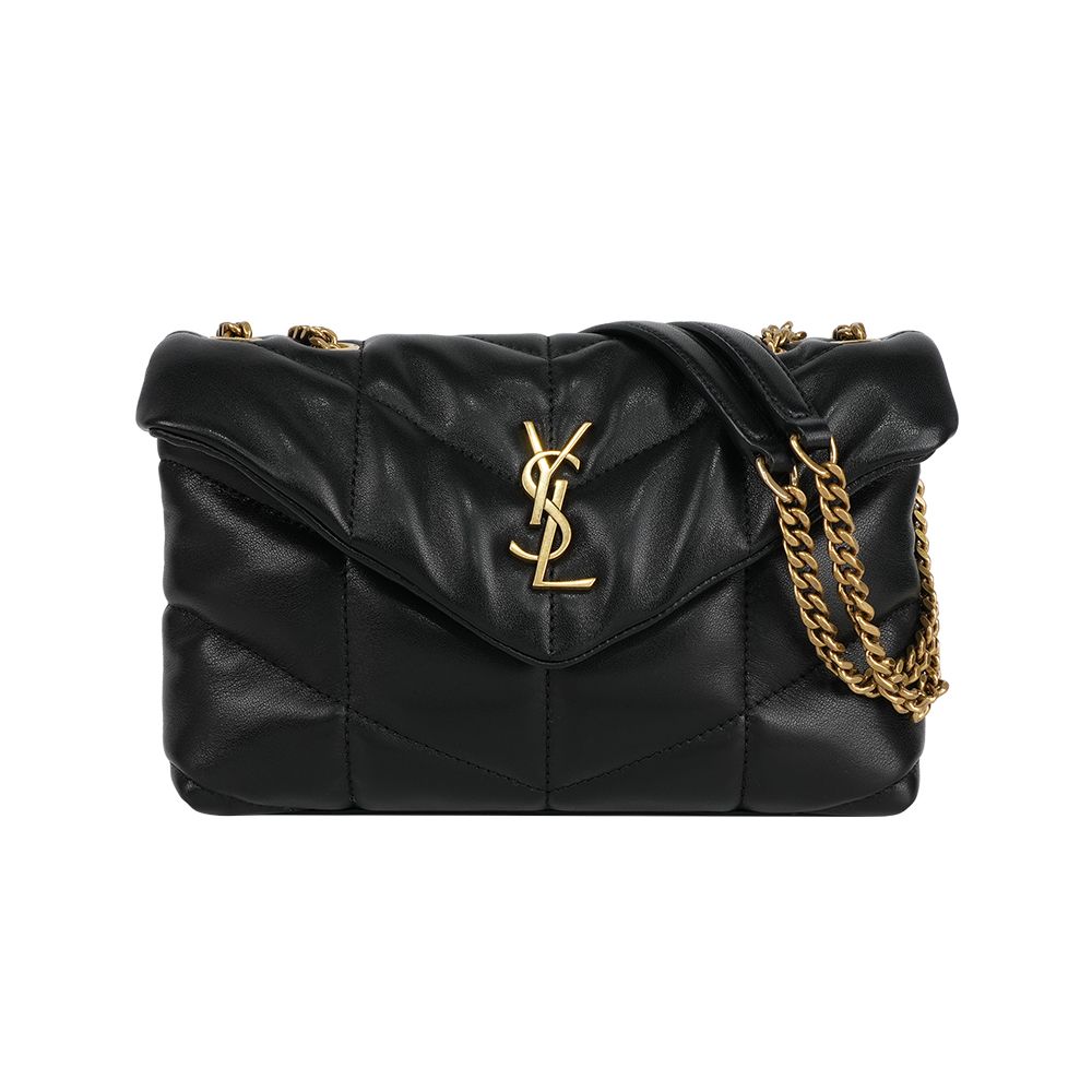 【YSL】Puffer Toy 金字縫線小羊皮迷你翻蓋鍊包(黑色)/ 平行輸入