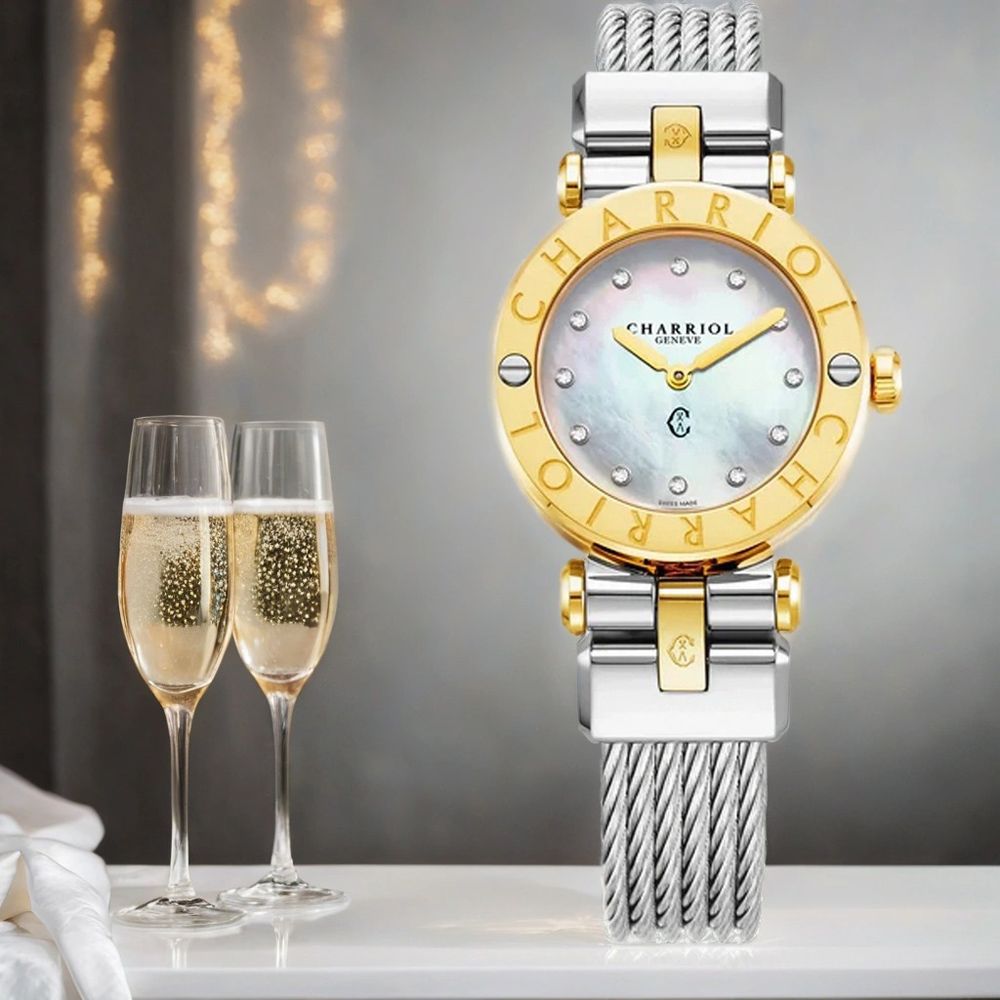 CHARRIOL 夏利豪 St-Tropez 鑽石鋼索女錶 手錶-28mm 尺寸L(錶帶:17~18cm) (CR28SY.590.003)