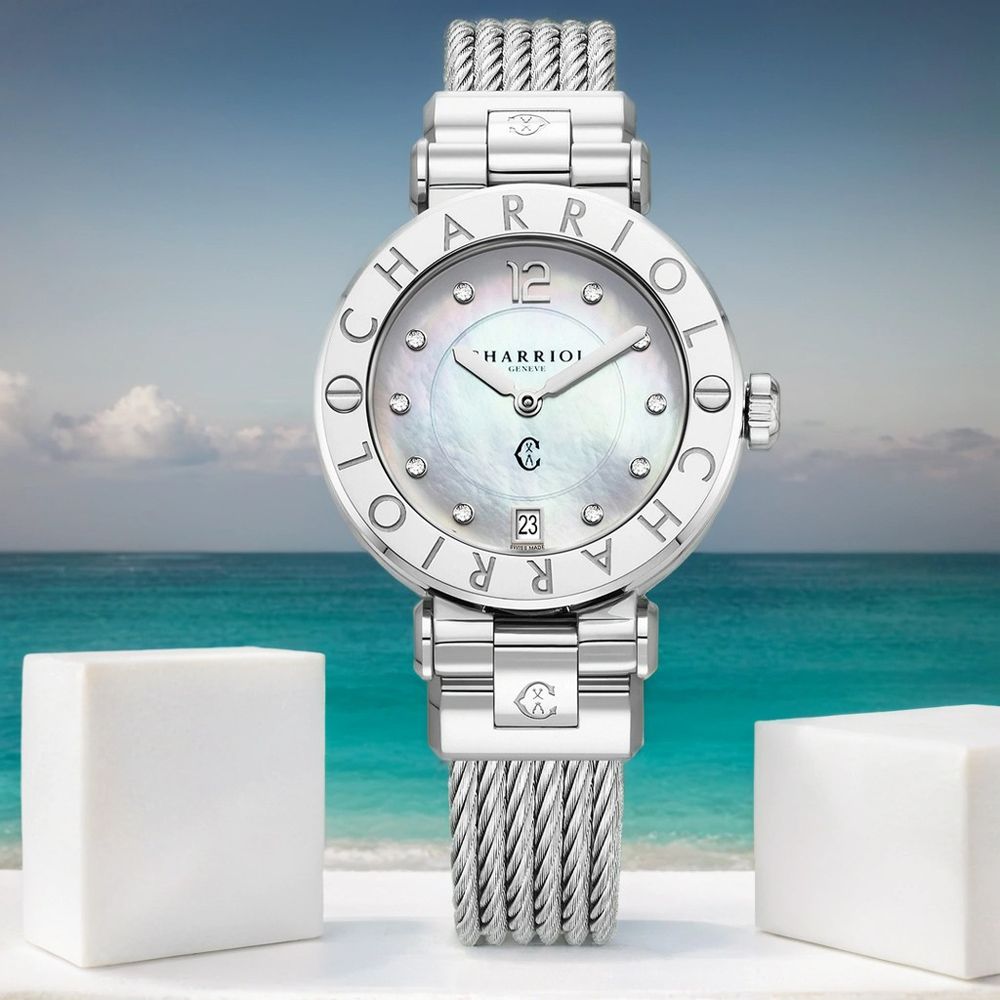 CHARRIOL 夏利豪 St-Tropez 鑽石鋼索女錶 手錶-36mm 尺寸XS(錶帶:12~13cm) (CR36S.590.001)