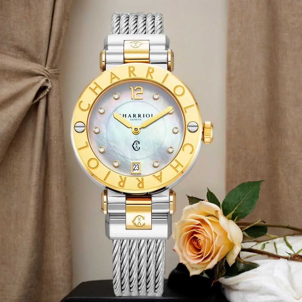 CHARRIOL 夏利豪 St-Tropez 鑽石鋼索女錶 手錶-36mm 尺寸XS(錶帶:12~13cm) (CR36SY.590.003)