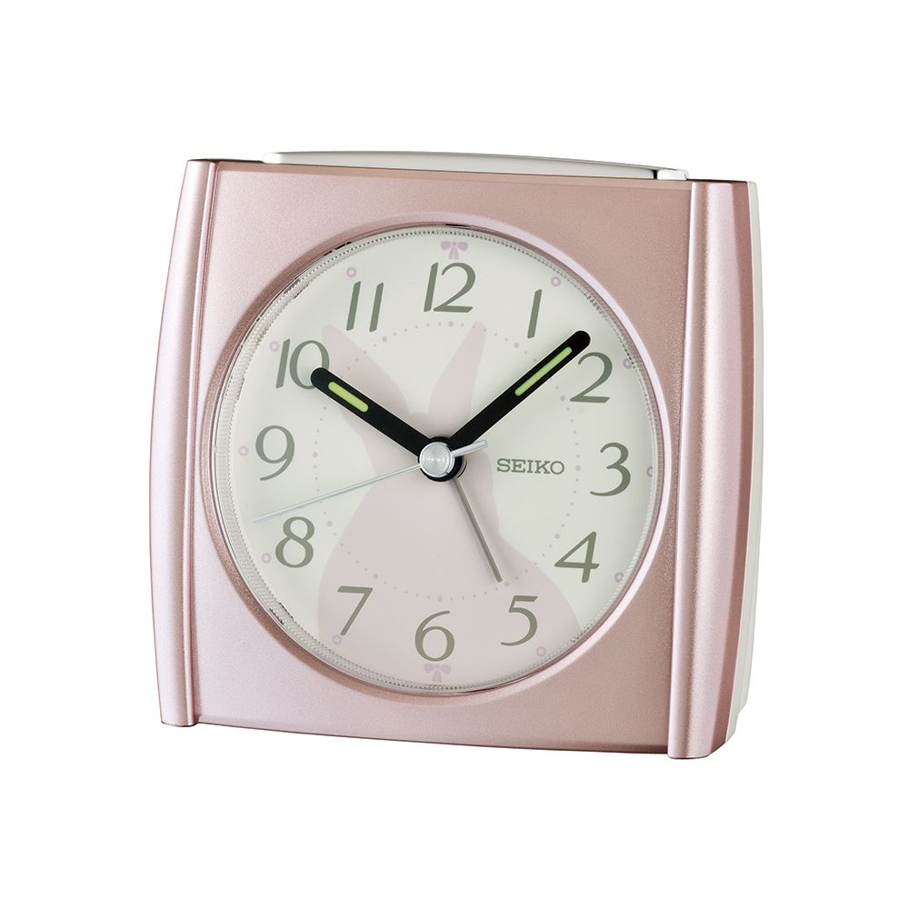 SEIKO 精工 可愛動物小兔 靜音滑動式秒針嗶嗶鬧鐘 (QHE209P)