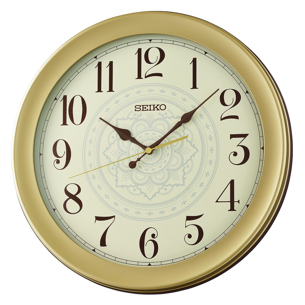 SEIKO 精工 復古花紋 滑動式秒針靜音掛鐘 時鐘-金框 (QXA835F)