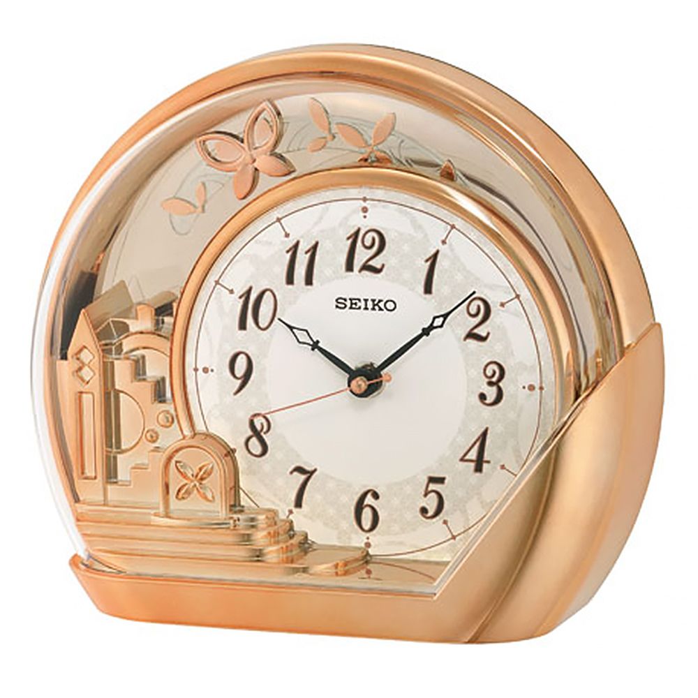 SEIKO 精工 搖動擺飾典雅座鐘-玫瑰金色 (QXN232P)