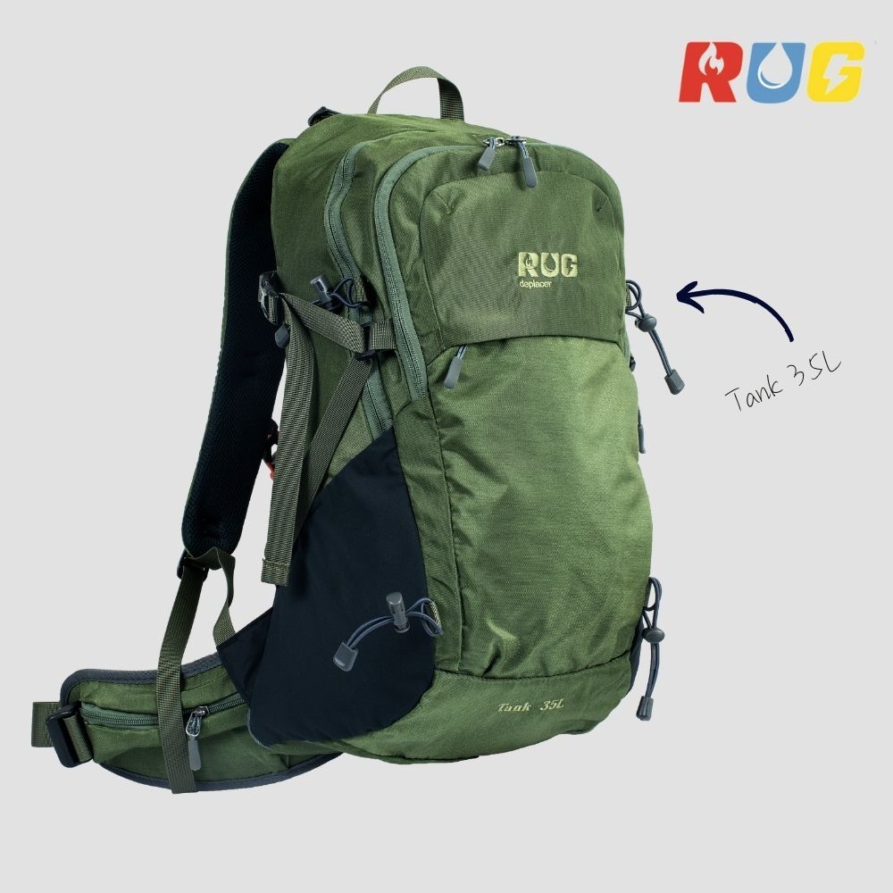 【RUG】Tank 35L 多功能透氣健行背包 軍綠色(登山背包 中裝 健行背包)