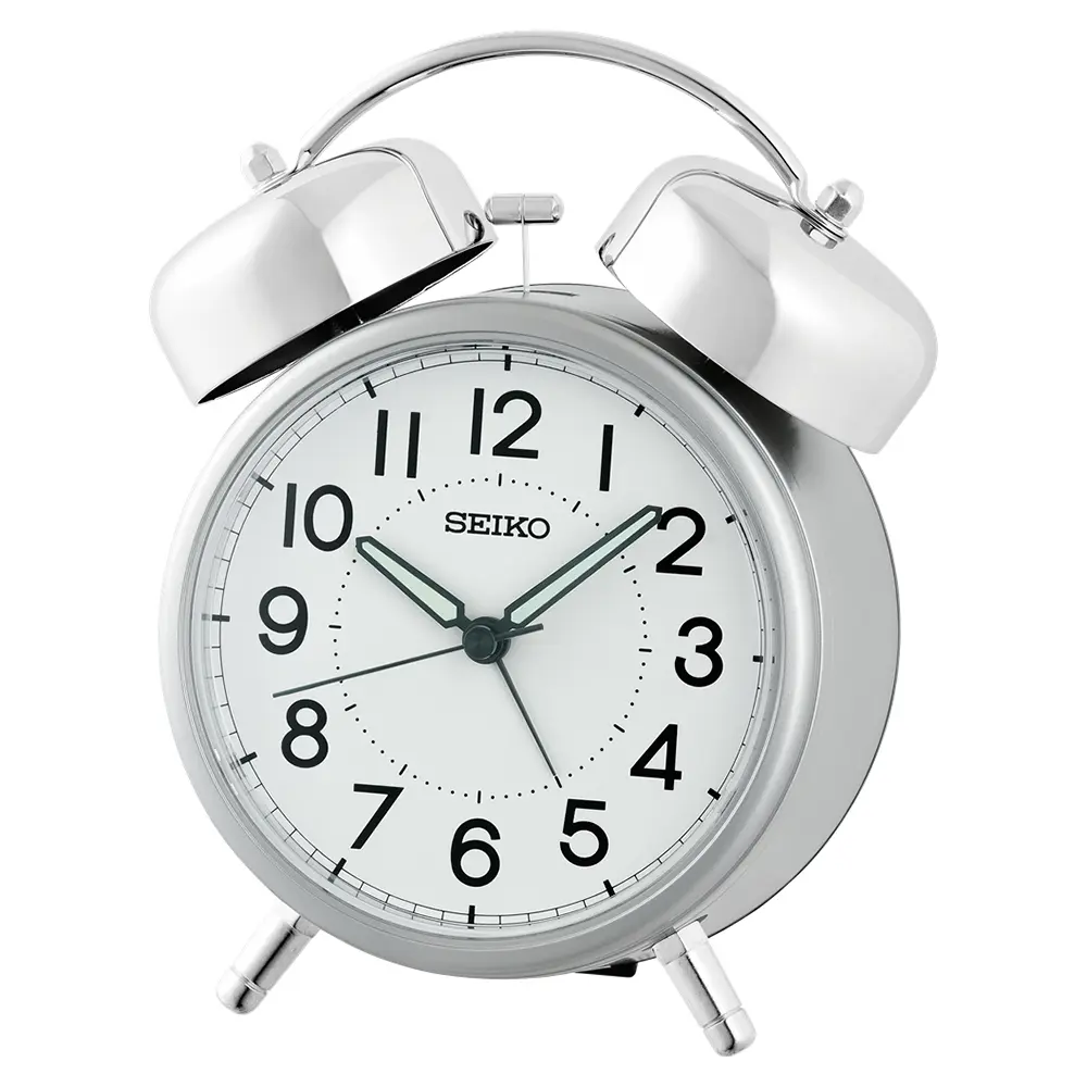 SEIKO 精工 經典不敗靜音秒針貪睡鬧鐘 時鐘-銀(QHK063S)