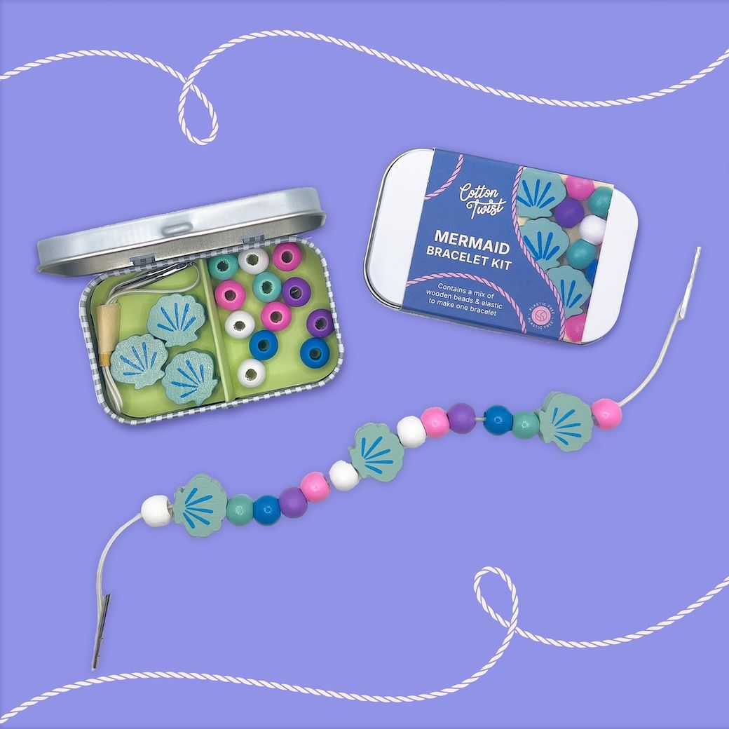 Cotton Twist孩子的手工藝木質串珠手環/ 貝殼/ 迷你鐵盒