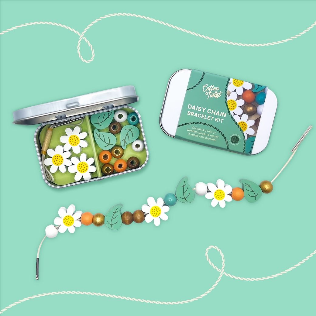 Cotton Twist孩子的手工藝木質串珠手環/ 小菊花/ 迷你鐵盒
