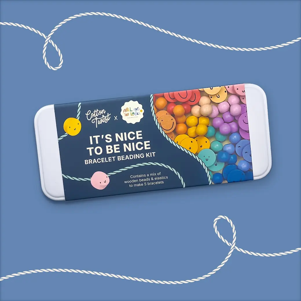 Cotton Twist孩子的手工藝木質串珠手環/ 友善好棒棒/ 笑臉/ 長型鐵盒