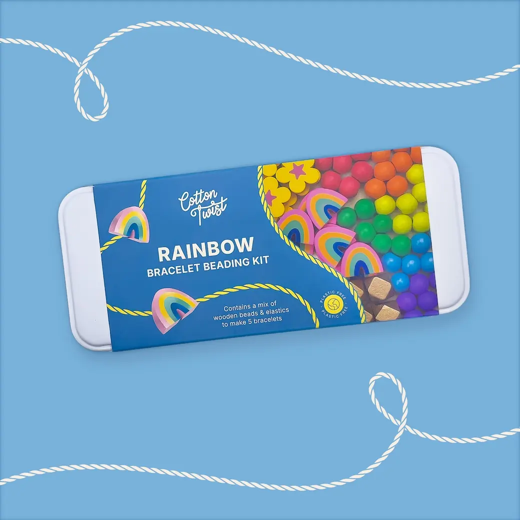 Cotton Twist孩子的手工藝木質串珠手環/ 彩虹/ 長型鐵盒